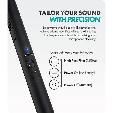Movo X3-II 11-inch XLR Supercardioid Shotgun Condenser Microphone for Camera