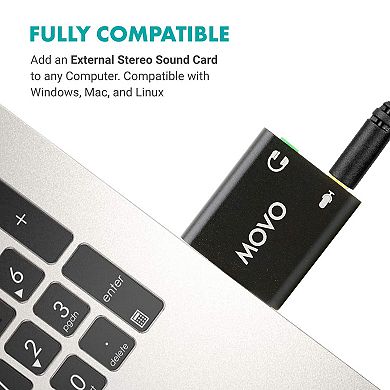 Movo USB-AC 3.5mm TRS Microphone to USB 2.0 Stereo Audio External Sound Card Adapter for PC and Mac