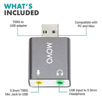 Movo USB-AC1 TRRS Mic. to USB 2.0 Sound Card Adapter