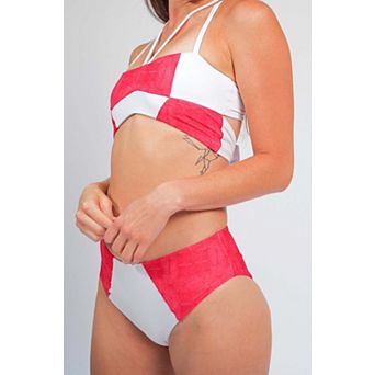 Massi bikini bottom with color-blocked tile pattern