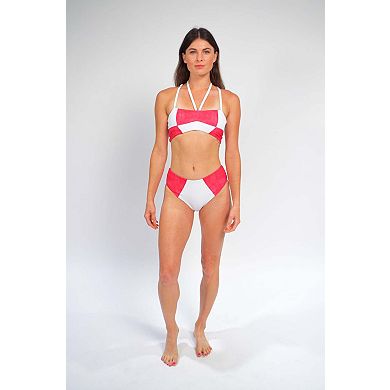 Massi bikini bottom with color-blocked tile pattern