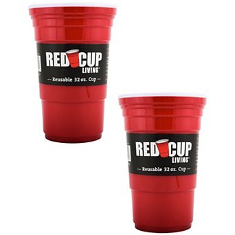 Red Cup Living 32oz Tumbler Cups Set of 2, Reusable Plastic Drinking Glasses for Drinks