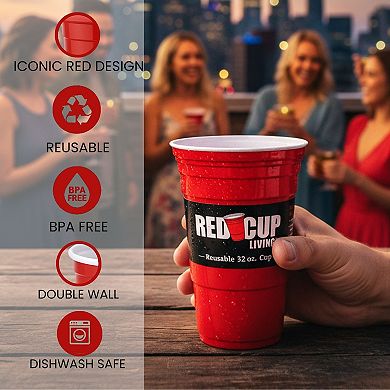 Red Cup Living 32oz Tumbler Cups Set of 2, Reusable Plastic Drinking Glasses for Drinks