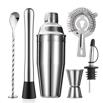 6 pc Stainless Steel Cocktail Shaker Set, 24oz Shaker with Strainer
