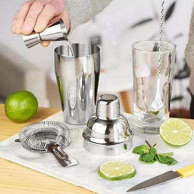 6-Piece Stainless Steel Cocktail Shaker Set, 24oz Shaker with Strainer