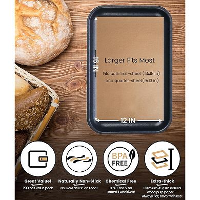 200 Pcs Unbleached Parchment Sheets Precut Nonstick Paper for Baking Cooking