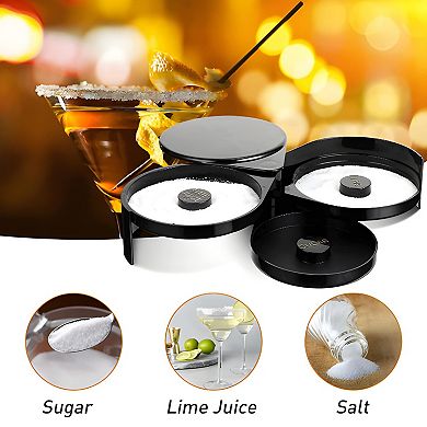 3 Tier Glass Rimmer Set for Cocktails, Margarita Salt and Spice Container