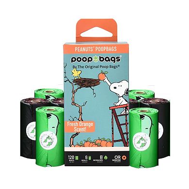 The Original Poop Bags® Peanuts Snoopy Orange Scent 120 Count (8 Rolls) Pet Waste Bags