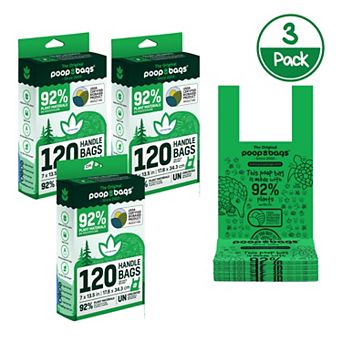 The Original Poop Bags® 3-Pack of 120 Handle Tie Pet Waste Bags (360 Bags)