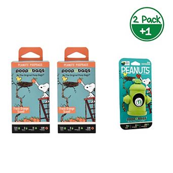 The Original Poop Bags® Peanuts Snoopy Leash Dispenser with 2 Packs of 120 Count Orange Scent Pet Waste Bags (255 Bags)
