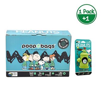 The Original Poop Bags® Peanuts Snoopy 375 Count (25 Rolls) Pet Waste Bags & Leash Dispenser