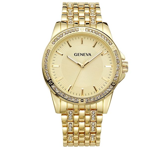 電池交換済 VIGEVANO 腕時計 18K GOLD BEZEL CROWN Geneva Men's Gold Tone Crystal Bezel Watch