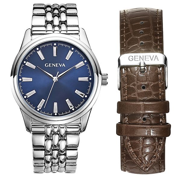 Geneva Men's Interchangeable Bracelet & Strap Watch