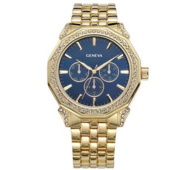 Geneva Men's Gold Tone Crystal Bezel Watch