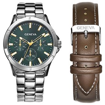 Geneva Men's Interchangeable Bracelet & Strap Watch