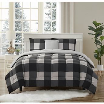 Sweet Home Collection Buffalo Plaid Comforter Set & Black Sheet Set