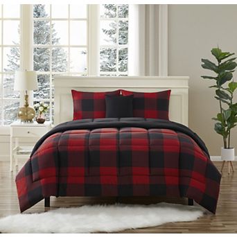 Sweet Home Collection Buffalo Plaid Comforter Set & Black Sheet Set