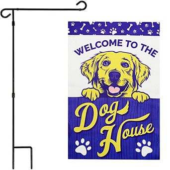 G128 Garden Flag Stand & Garden Flag 12x18 in Welcome to the Dog House Double Sided