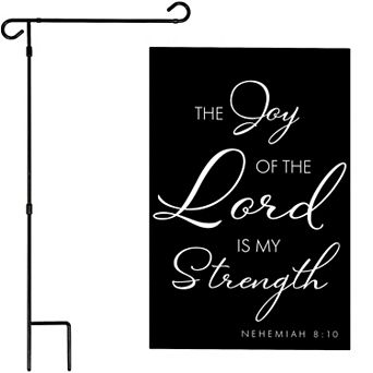 G128 Garden Flag Stand & Garden Flag 12x18 in Joy of the Lord Double Sided