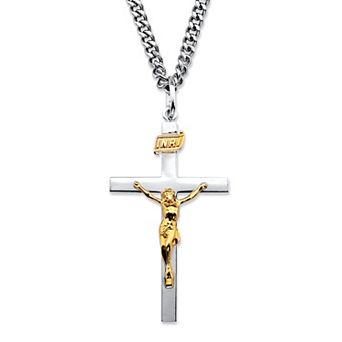 PalmBeach Jewelry Two-Tone Crucifix 14k Gold-plated Sterling Silver Pendant Necklace 24"