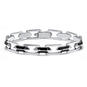 PalmBeach Jewelry Men's Stainless Steel and Black Enamel Bracelet 9-inch