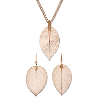 PalmBeachJewelry Rose Gold-Plated Leaf Necklace Set, 26 in plus 2 inch extension