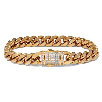 PalmBeach Jewelry Men's Round Crystal Stainless Steel Link Bracelet 8.5-inch