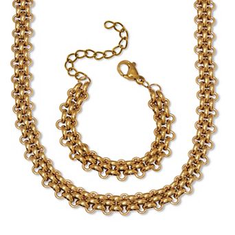 PalmBeachJewelry Fancy Yellow Gold Ion-Plated Stainless Steel Link Necklace Set 18-inch
