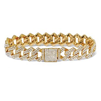 Round Crystal Goldtone Link Bracelet 8-inch