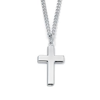PalmBeach Jewelry Men's Sterling Silver Cross Pendant and Stainless Steel Chain 24"
