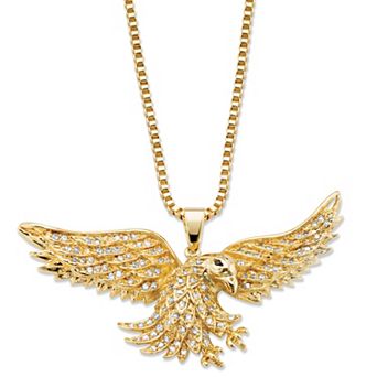 PalmBeach Jewelry Men's 1 ct w. Gold-Plated Cubic Zirconia Eagle Pendant (60mm) Necklace 20"