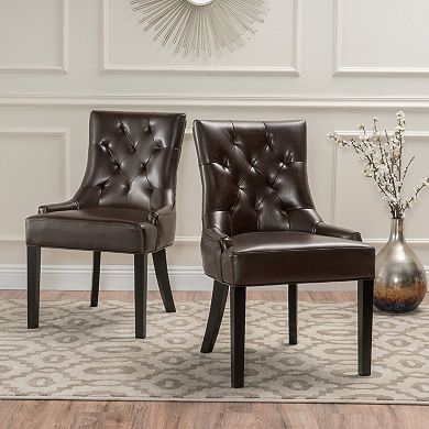 Hayden Tufted Brown Faux Leather Dining Chair (Set of 2) by Christopher Knight Home