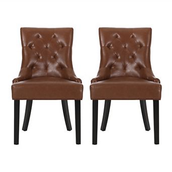 Hayden Tufted Brown Faux Leather Dining Chair (Set of 2) by Christopher Knight Home