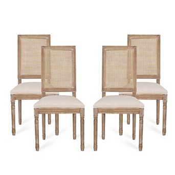 Regina French Country Wood and Cane Upholstered Dining Chair (Set of 4) by Christopher Knight Home
