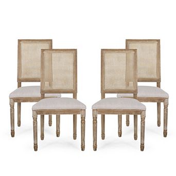 Regina French Country Wood and Cane Upholstered Dining Chair (Set of 4) by Christopher Knight Home