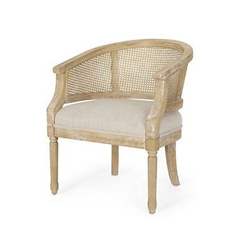 Margaux French Country Accent Chair in Beige and Natural Wood by Christopher Knight Home