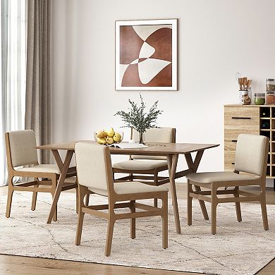 Coston Industrial Fabric Upholstered Wood Dining Chairs (Set of 4) by Christopher Knight Home