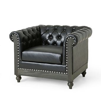 Castalia Chesterfield Faux Leather Club Chair by Christopher Knight Home