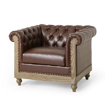 Castalia Chesterfield Faux Leather Club Chair by Christopher Knight Home