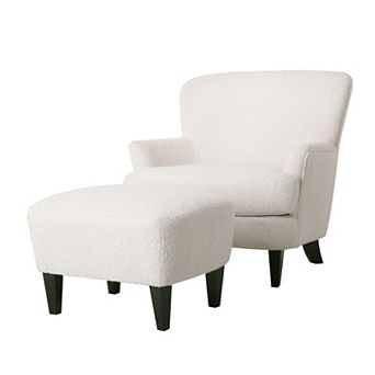 Briar Boucle Club Chair with Ottoman in Natural Finish by Christopher Knight Home