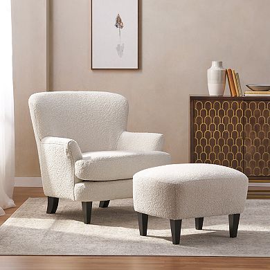 Briar Boucle Club Chair with Ottoman in Natural Finish by Christopher Knight Home