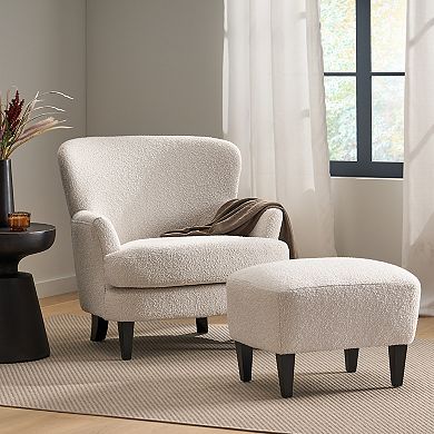 Briar Boucle Club Chair with Ottoman in Natural Finish by Christopher Knight Home