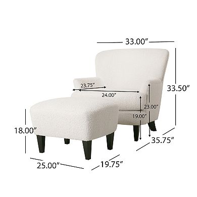 Briar Boucle Club Chair with Ottoman in Natural Finish by Christopher Knight Home