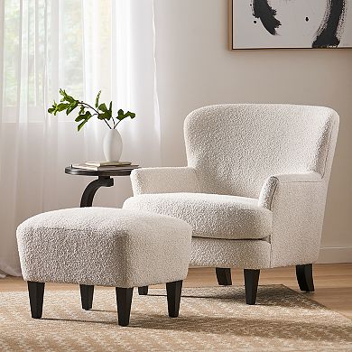 Briar Boucle Club Chair with Ottoman in Natural Finish by Christopher Knight Home