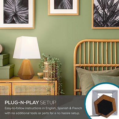 Catalina Geometric Accent Table Lamp with Wood Finish