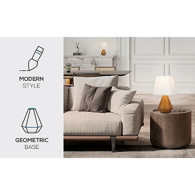 Catalina Geometric Accent Table Lamp with Wood Finish