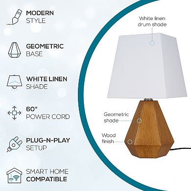 Catalina Geometric Accent Table Lamp with Wood Finish