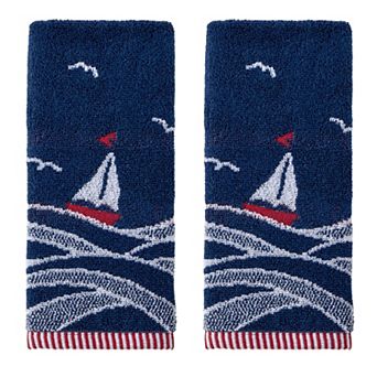 SKL Home 2 pc Sailboat Waves Jacquard Hand Towel Set