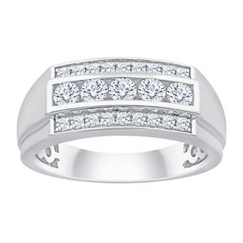 Brilliant Love Men's Sterling Silver 1 Carat T.W. Lab-Grown Diamond Triple Row Ring