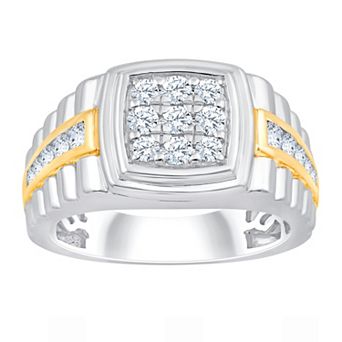 Brilliant Love Men's Two-Tone 14k Gold Over Silver 1 Carat T.W. Lab-Grown Diamond Cluster Ring